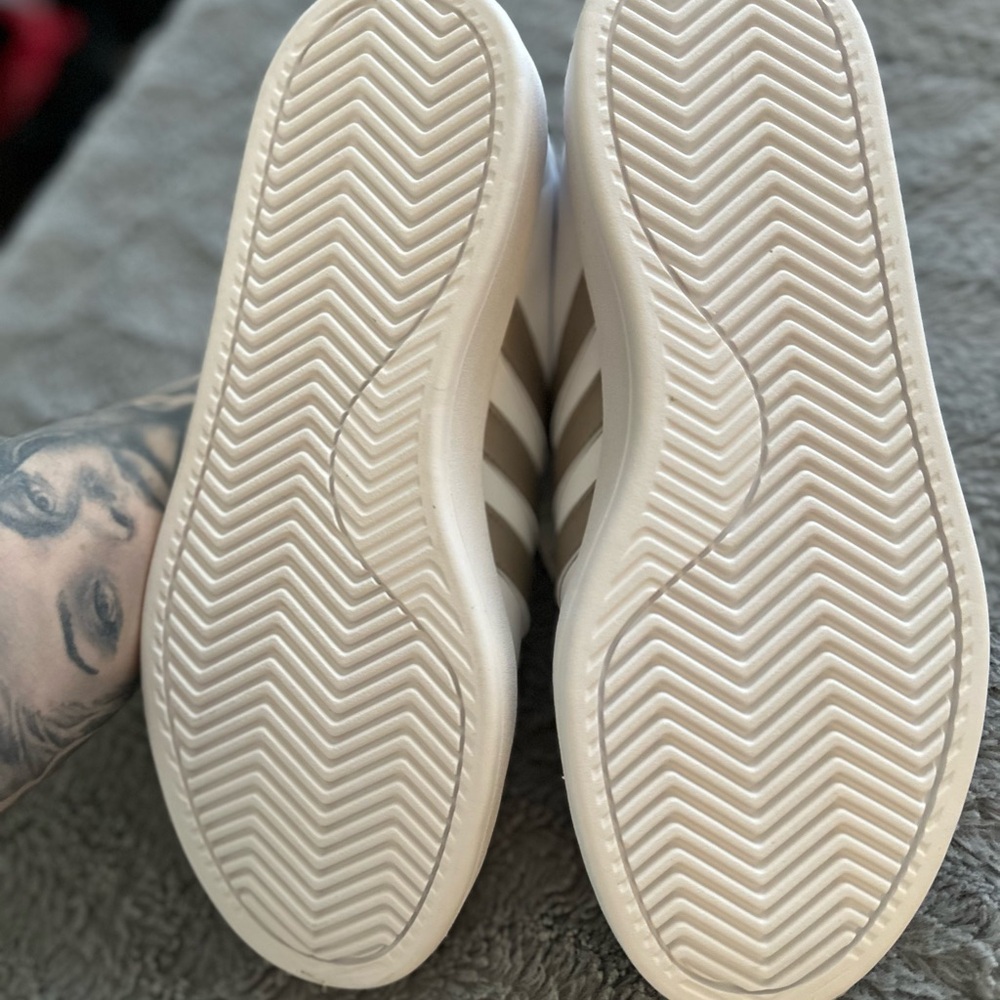 adidas White Sneakers with Beige Stripes